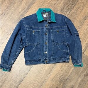 Vintage Forenza Medium Wash Lined Denim Jean Jacket with Teal Corduroy Collar